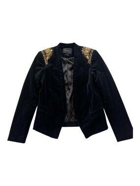Maison Scotch Velvet Embroidered Military Jacket Black Gold Size 2 w/FLAW